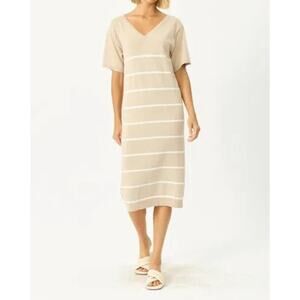 STITCHES & STRIPES Melina Dress In Grain TAN WHITE Combo In Multi NEW Large